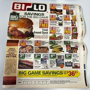 Vintage Bi-Lo 2005 Ad Big Game Savings Superbowl Original Grocery Flyer